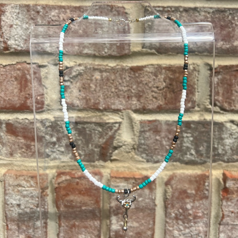 Turquoise and White Beaded Necklace